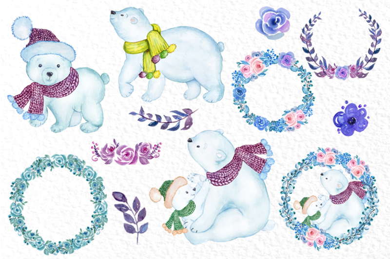 watercolor-winter-animals-polar-bears-clipart-mama-bear