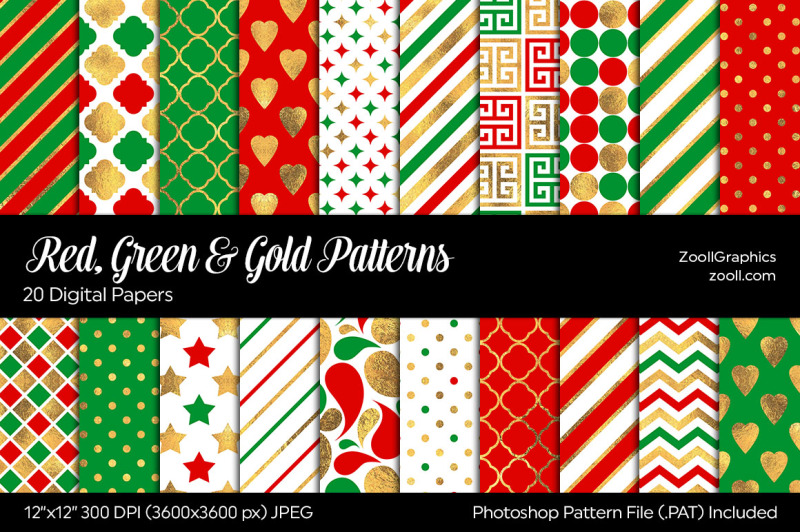 red-green-and-gold-digital-papers