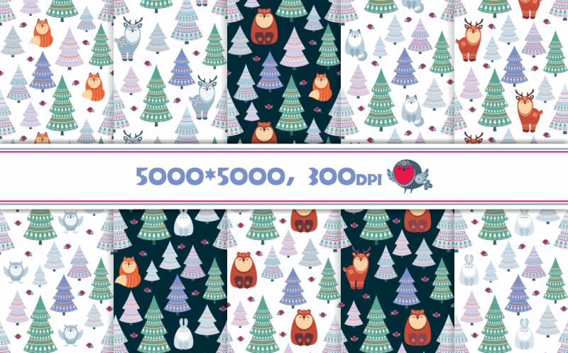 christmas-woodland-seamless-patterns-with-animals-in-ethnic-style