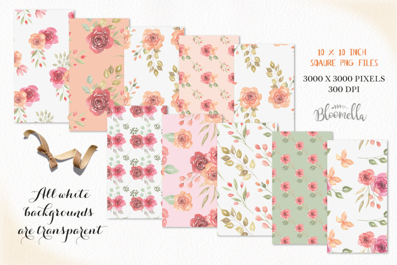 delicate-seamless-patterns-rose-digital-papers-peach-coral-flowers-set