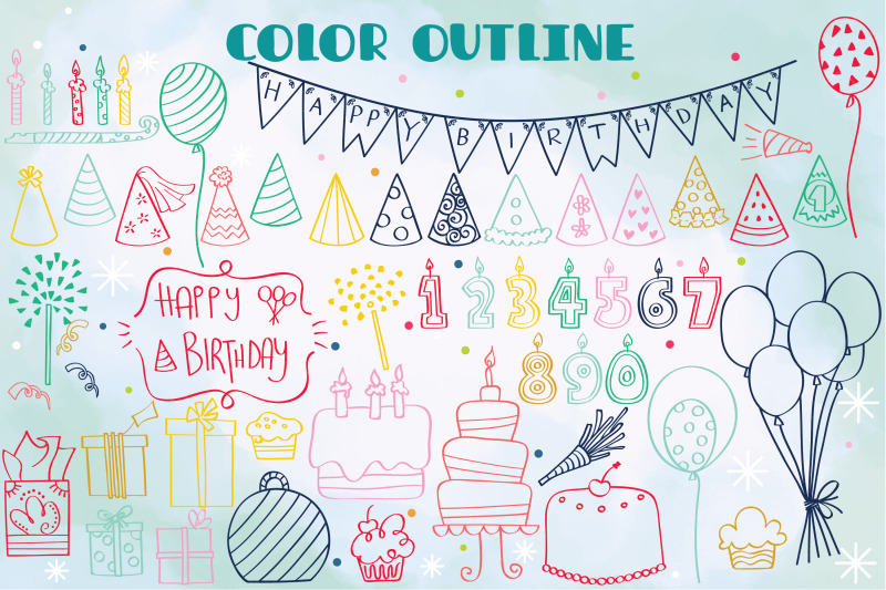 color-birthday-party-hand-drawn-cakes-candles-balloons-banner