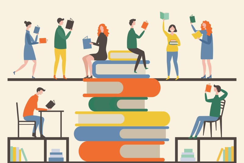 concept-picture-with-mascots-male-and-female-which-reading-books-in-li