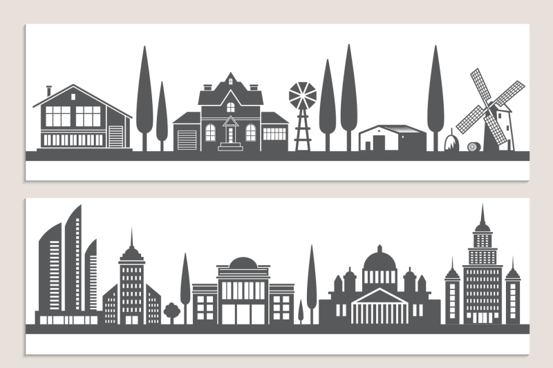 set-of-horizontal-banners-with-monochrome-illustrations-of-urban-lands