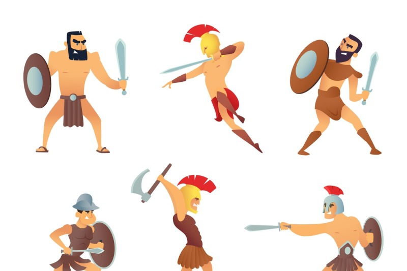 gladiators-holding-swords-fighting-characters-in-action-poses