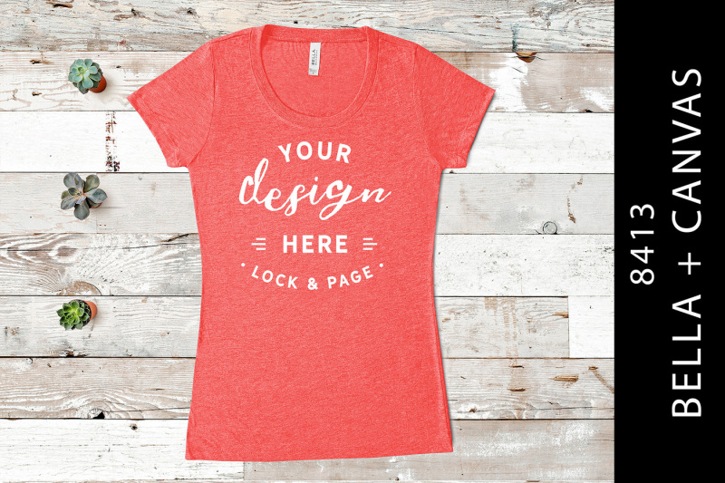 Free Red Bella Canvas 8413 Triblend Women's T-Shirt Mockup (PSD Mockups)