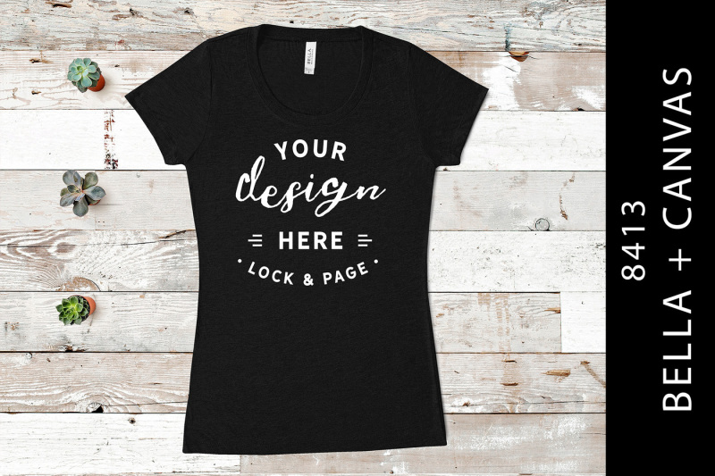 Free Solid Black Bella Canvas 8413 Triblend T-Shirt Mockup (PSD Mockups)