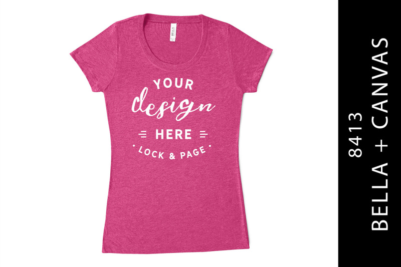 Free T-Shirt Mockup Berry Bella Canvas 8413 Triblend Flat Lay (PSD Mockups)