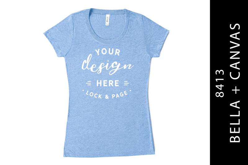 Free Blue T-Shirt Mockup Bella Canvas 8413 Triblend On White (PSD Mockups)