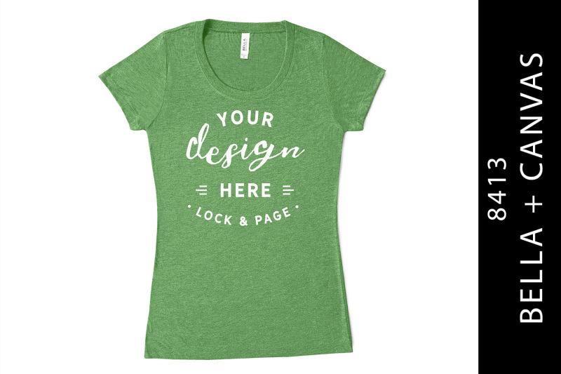 Free Green Bella Canvas 8413 Triblend T-Shirt Mockup On White (PSD Mockups)