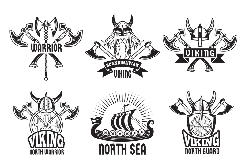 sports-and-battle-badges-and-labels-with-vikings-and-barbarian-warrior