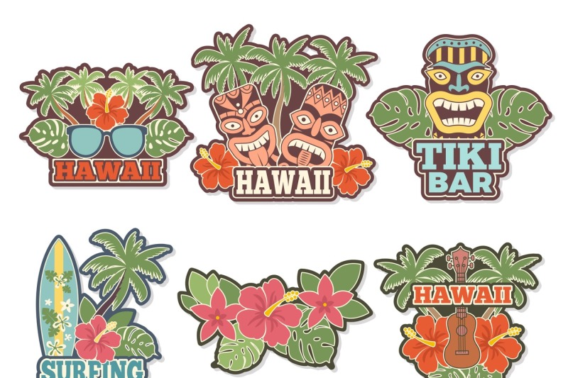 different-colored-stickers-and-badges-set-with-symbols-of-hawaiian-cul