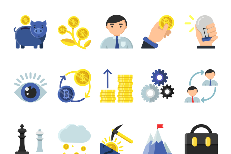 business-b2b-symbols-in-flat-style-icons-of-management-and-finances