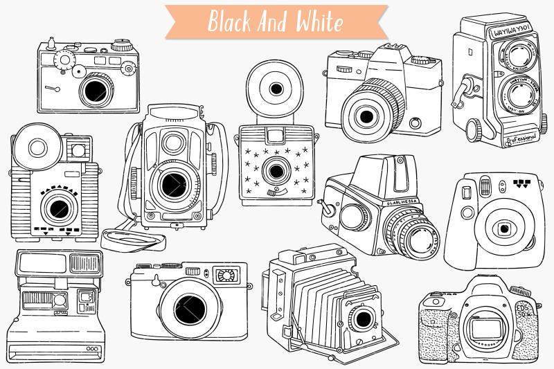 vintage-cameras-hand-drawn-polaroid-picture-retro-video