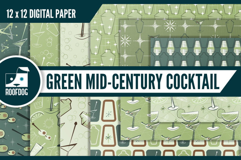 green-mid-century-cocktail-digital-paper