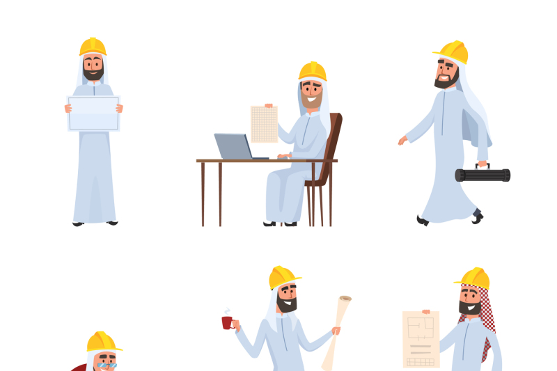 arabic-builders-characters-set-isolate-on-white-background