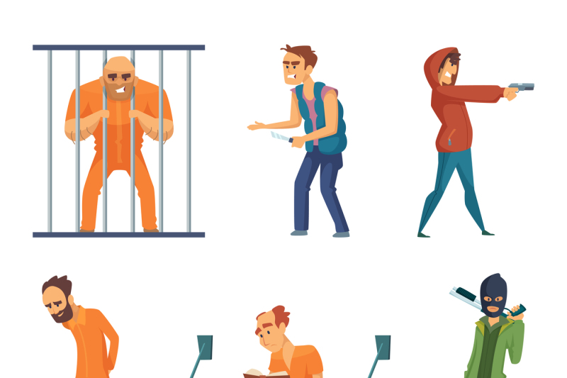 criminals-and-prisoners-set-of-characters-in-cartoon-style