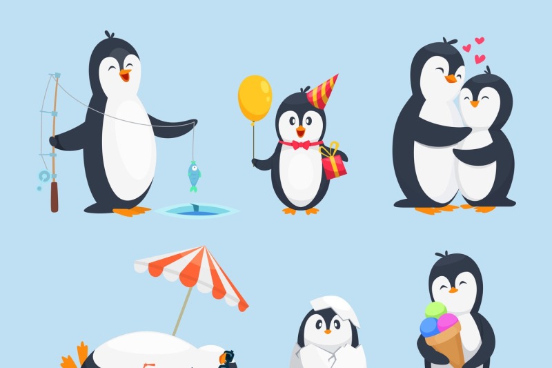 illustrations-of-baby-pinguins-in-different-poses-vector-cartoon-pict