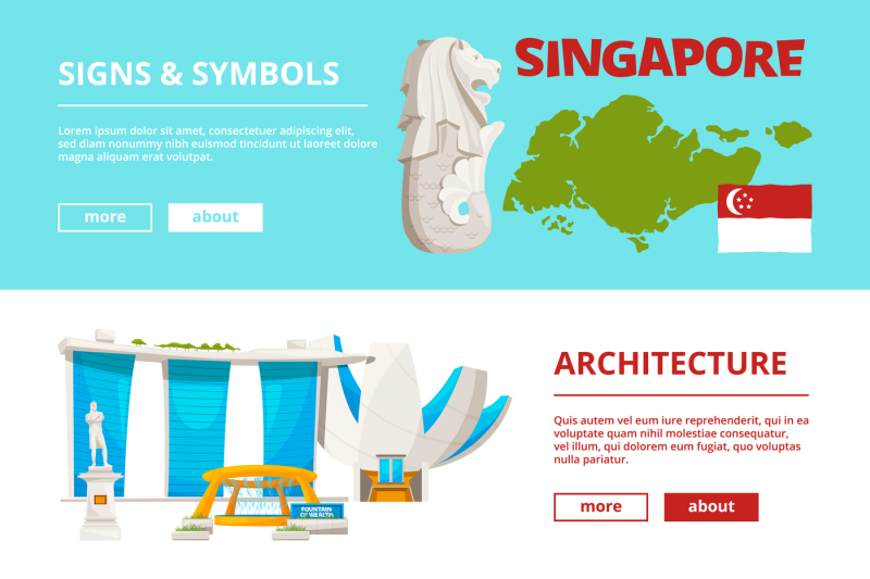 banners-template-with-cultural-objects-and-landmarks-of-singapore