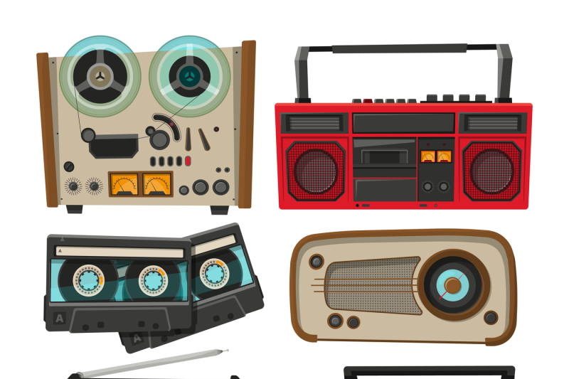 vintage-audio-recorders-isolated-on-white