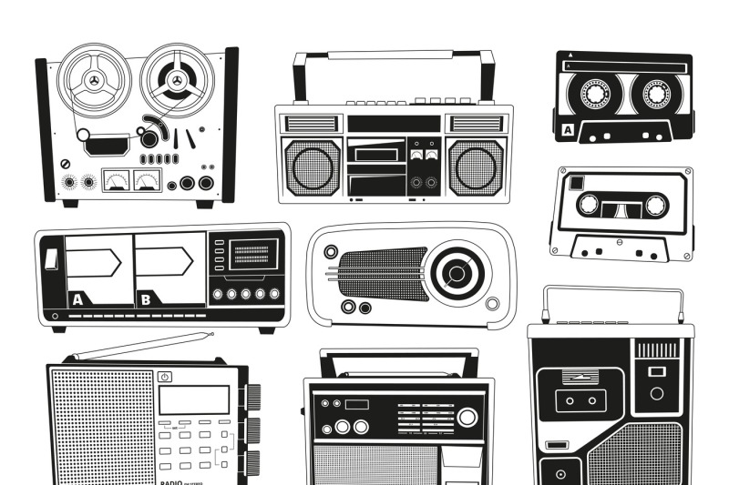 monochrome-pictures-set-of-various-vintage-audio-recorders