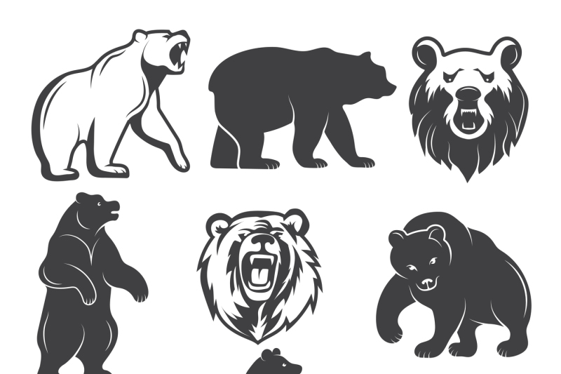 monochrome-illustrations-of-stylized-bears-pictures-set-for-logos-or
