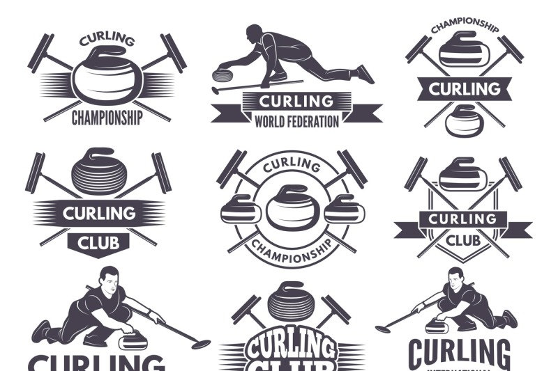 monochrome-badges-of-curling-labels-for-sport-teams