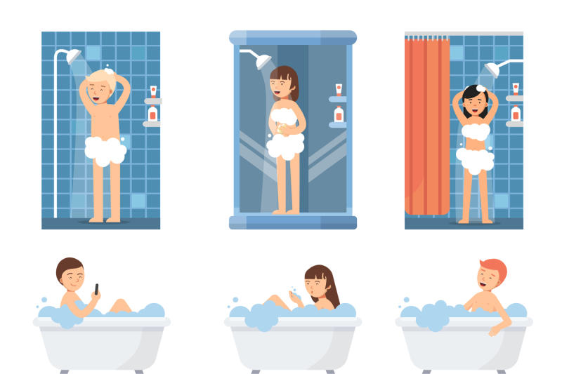 male-and-women-take-a-shower-in-bathroom-flat-illustrations-of-flat-p