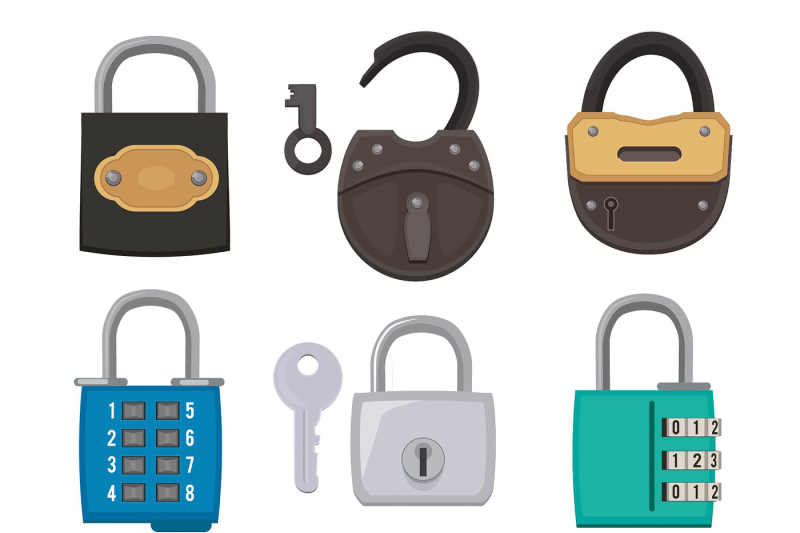 different-types-of-antique-padlocks-isolate-on-white-safeguard-concep