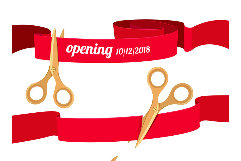 set-illustrations-with-scissors-cutting-red-ribbons