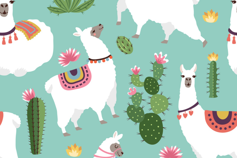 textile-fabric-seamless-patterns-with-illustrations-of-llama-and-cactu