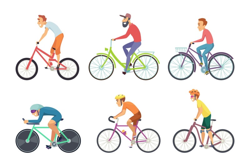 set-of-bicycle-sportsmen-cartoon-characters-driving-various-bikes