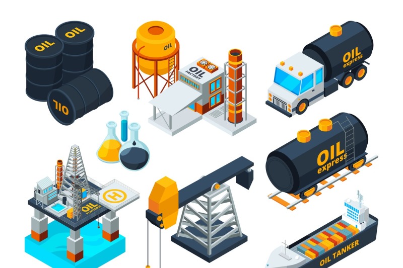 oil-and-gas-petroleum-refining-isometric-pictures-set