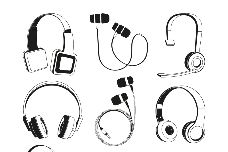 monochrome-illustrations-set-silhouette-of-headphones
