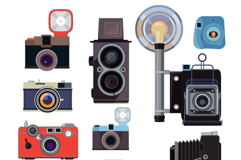 retro-old-cameras-and-symbols-for-photographers-vector-flat-pictures