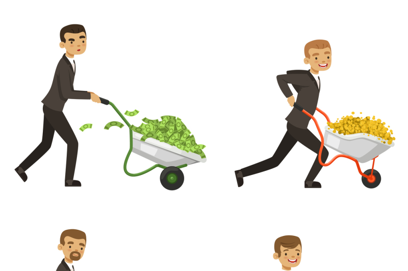 businessmen-driving-a-wheelbarrow-with-money