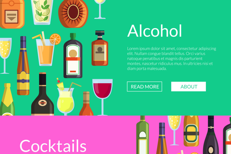 vector-banners-illustration-with-alcoholic-drinks-in-glasses-and-bottl