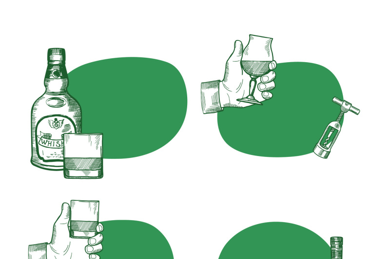 vector-set-of-stickers-with-hand-drawn-alcohol-drink-bottles-and-glass