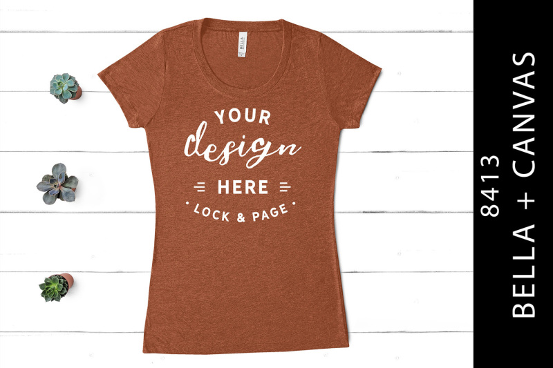 Free Clay Bella Canvas 8413 Triblend Tshirt Mockup On White Wood (PSD Mockups)