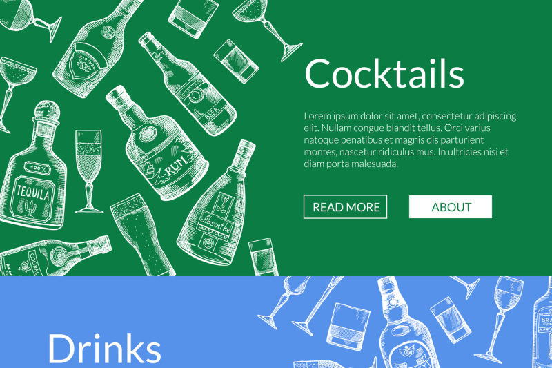 vector-hand-drawn-alcohol-drink-bottles-and-glasses-banners-illustrati