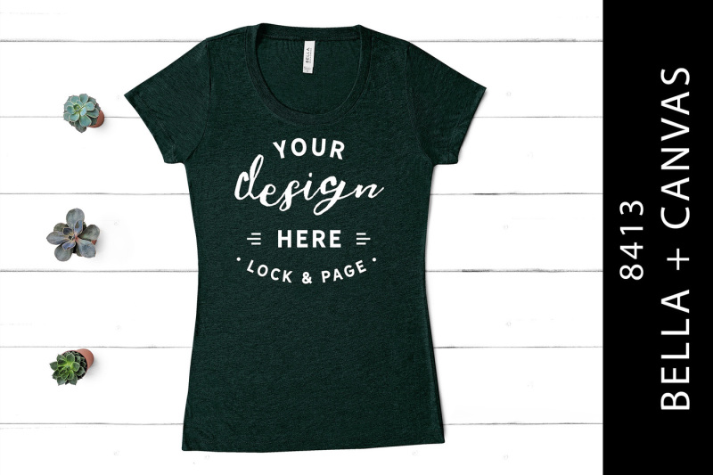 Free Emerald Bella Canvas 8413 Triblend T-Shirt Mockup White Wood (PSD Mockups)