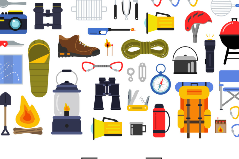vector-flat-style-camping-elements-background-illustration