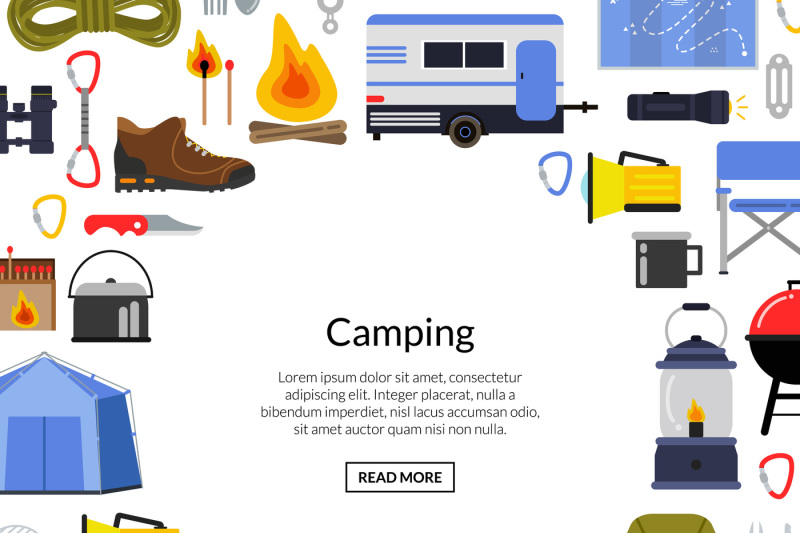 vector-flat-style-camping-elements-background-illustration