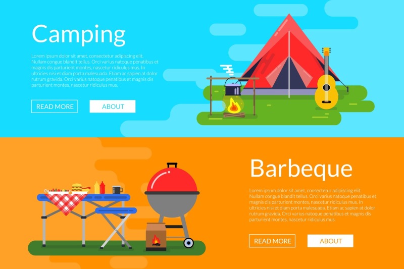 vector-flat-style-camping-elements-banners-illustration