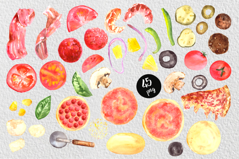 watercolor-pizza-clip-art-set