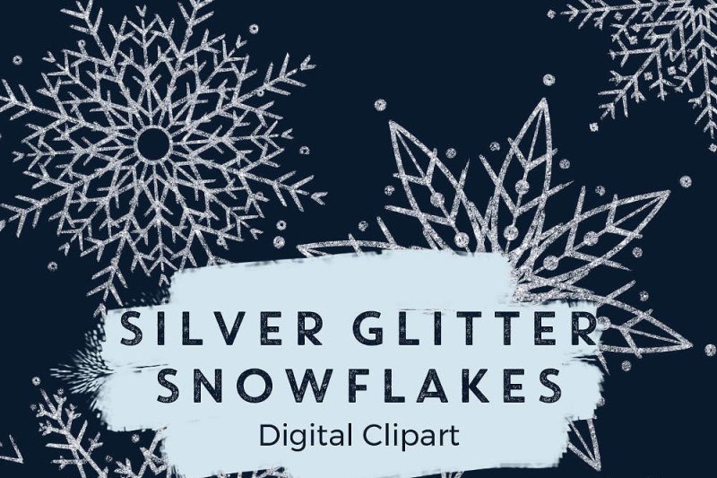 Silver glitter snowflakes clip art By Palette Pursuit