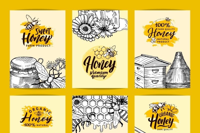 vector-card-templates-set-for-honey-shop-or-farm-with-sketched-contour