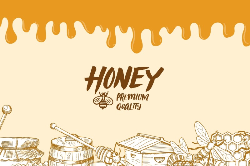 vector-background-with-sketched-honey-elements-dripping-honey