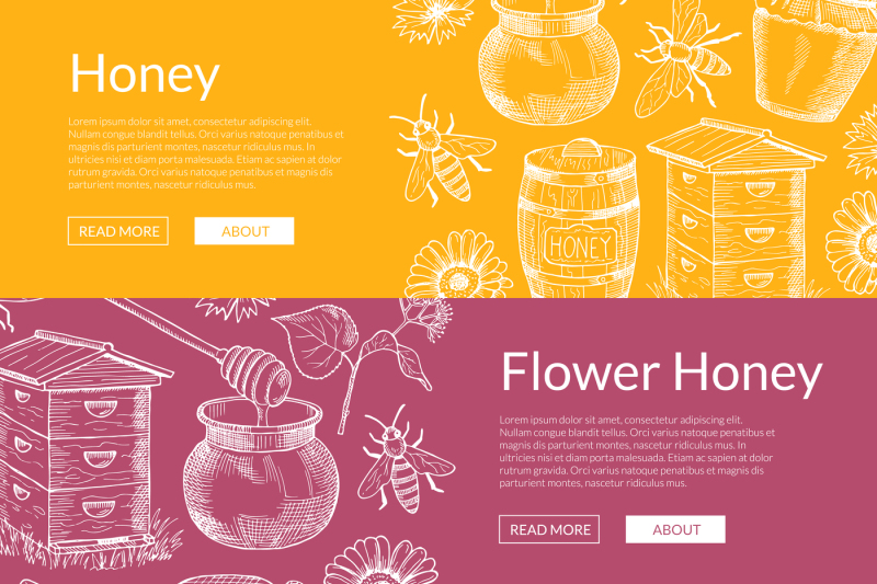 vector-web-banners-illustration-with-hand-drawn-honey-elements