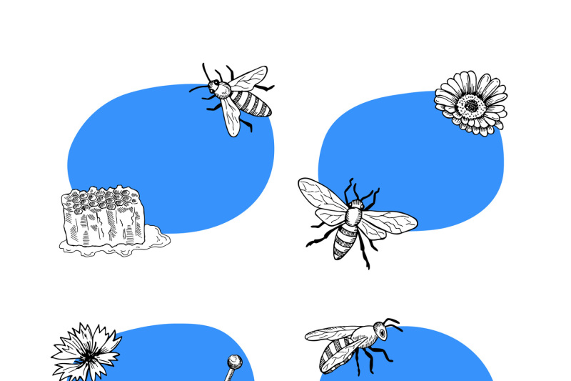 vector-set-of-stickers-with-hand-drawn-honey-elements