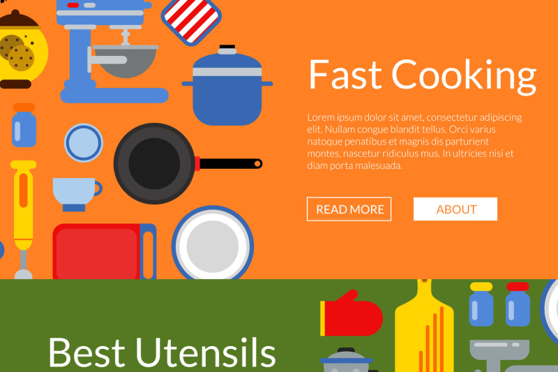 vector-flat-style-kitchen-utensils-banners-illustration